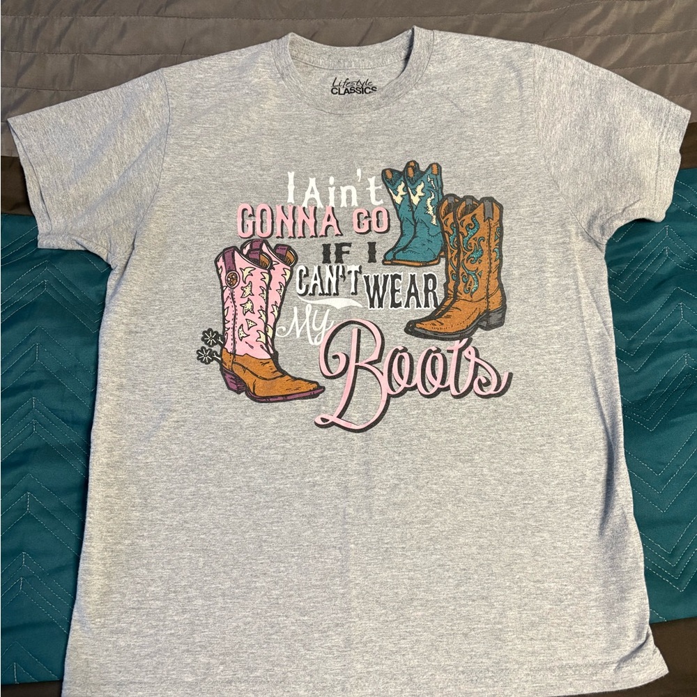 Gray Graphic T-Shirt with Boots Design